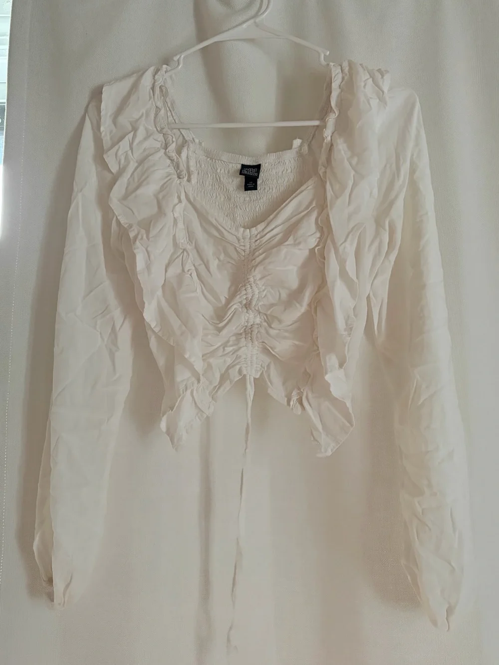 wild fable White Ruffle Front Long-Sleeve Blouse